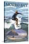 Morro Bay, California - Surfing Scene-Lantern Press-Stretched Canvas