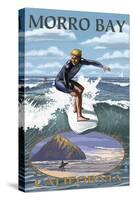 Morro Bay, California - Surfing Scene-Lantern Press-Stretched Canvas