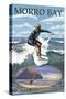Morro Bay, California - Surfing Scene-Lantern Press-Stretched Canvas