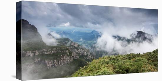 Morro Da Igreja Rocks in the Clouds and Mists Near Urubici in Santa Catarina, Brazil-Alex Saberi-Stretched Canvas