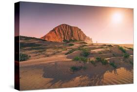 Morro Rock by Moonlight, Morro Bay California Coast-null-Stretched Canvas