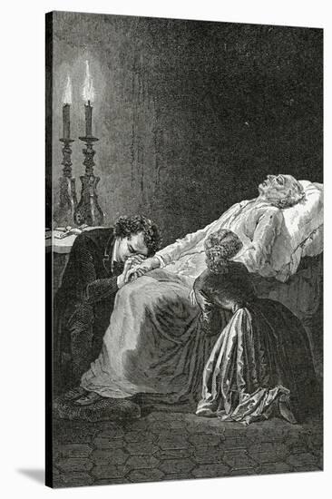 Mort De Jean Valjean Entre Cosette Et Marius - Illustration from Les Misérables,19th Century-Alphonse Marie de Neuville-Stretched Canvas