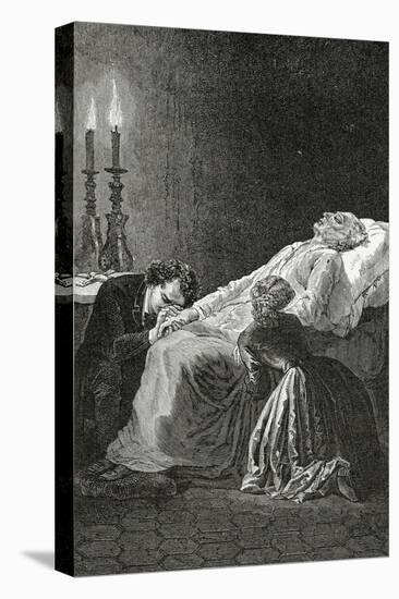 Mort De Jean Valjean Entre Cosette Et Marius - Illustration from Les Misérables,19th Century-Alphonse Marie de Neuville-Stretched Canvas