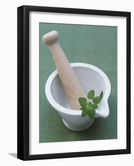 Mortar and Pestle with Thai Basil-Peter Medilek-Framed Photographic Print