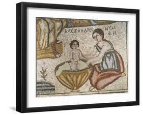 Mosaic Art Depicting Life of Alexander the Great, Detail of Infant Alexander Bathed-null-Framed Giclee Print