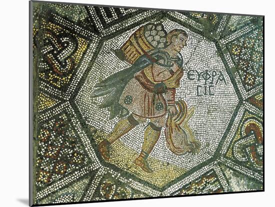 Mosaic Depicting a Farmer with Hens and a Basket of Eggs-null-Mounted Giclee Print