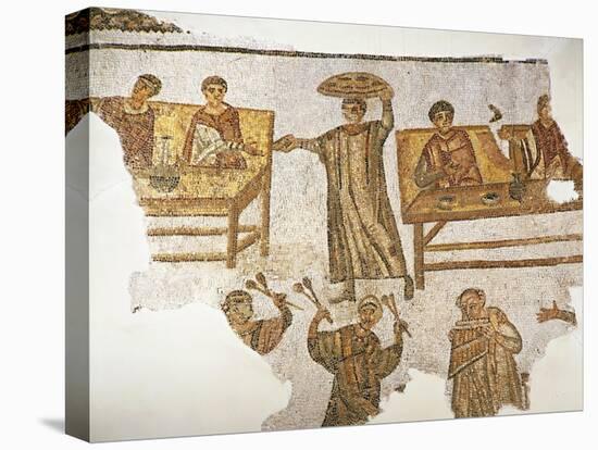 Mosaic Depicting Banquet Scene with Musicians and Servants, from Carthage-null-Stretched Canvas