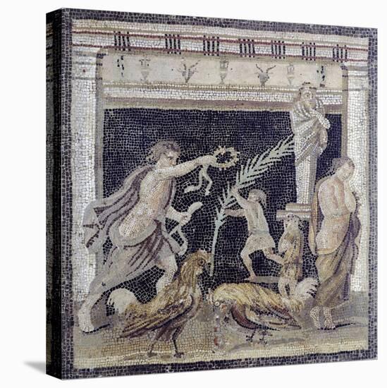 Mosaic Depicting Battle Between Roosters, from Pompeii, Campania BC-null-Stretched Canvas