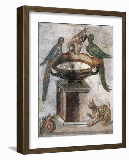 Mosaic Depicting Birds on Basin and Panther from Italy-null-Framed Giclee Print