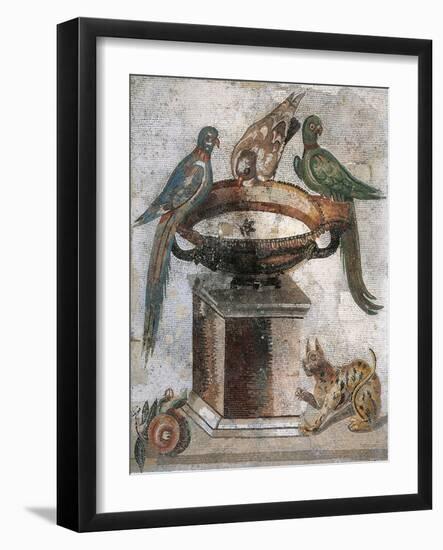 Mosaic Depicting Birds on Basin and Panther from Italy-null-Framed Giclee Print