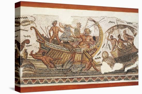 Mosaic Depicting Dionysus and the Old Silenus Fighting Against Pirates in the Mediterranean Sea-null-Stretched Canvas