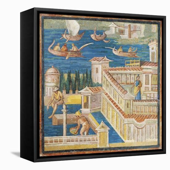 Mosaic Depicting Fluvial Landscape with Villa-null-Framed Stretched Canvas