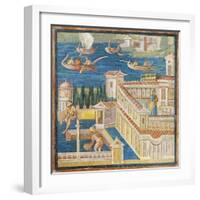 Mosaic Depicting Fluvial Landscape with Villa-null-Framed Giclee Print