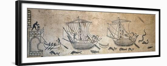 Mosaic Depicting Harbor and Two Boats, from Diotallevi Palace in Rimini, Emilia Romagna-null-Framed Premium Giclee Print