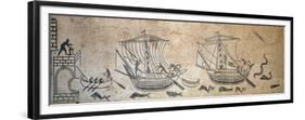 Mosaic Depicting Harbor and Two Boats, from Diotallevi Palace in Rimini, Emilia Romagna-null-Framed Premium Giclee Print