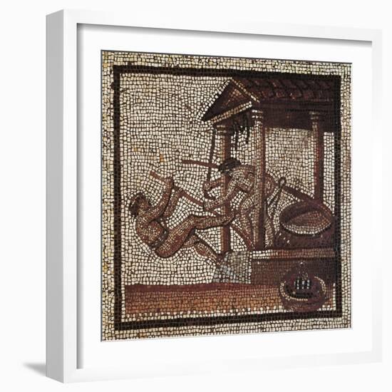 Mosaic Depicting Men Extracting Oil with Oil Press, from Saint-Romain-En-Gal, France, 3rd Century-null-Framed Giclee Print