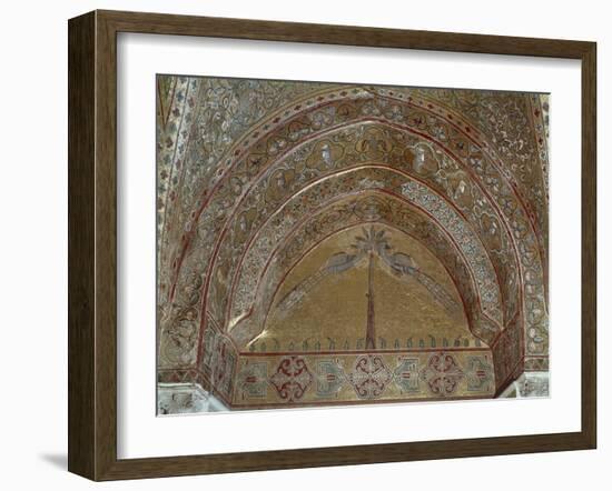 Mosaic Depicting Peacocks, Geometric and Vegetal Motifs, King Roger's Room-null-Framed Giclee Print