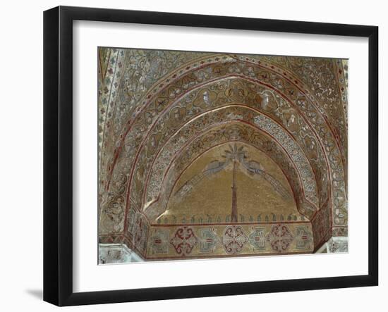 Mosaic Depicting Peacocks, Geometric and Vegetal Motifs, King Roger's Room-null-Framed Giclee Print