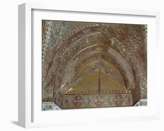 Mosaic Depicting Peacocks, Geometric and Vegetal Motifs, King Roger's Room-null-Framed Giclee Print