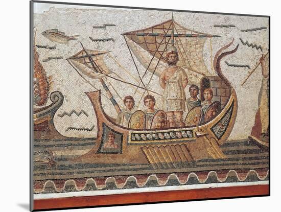 Mosaic Depicting Ulysses and the Sirens' Island from Thugga, Dougga, Tunisia, Close-Up-null-Mounted Giclee Print