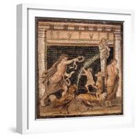 Mosaic Depicting Worship Scene and Cockfight-null-Framed Giclee Print