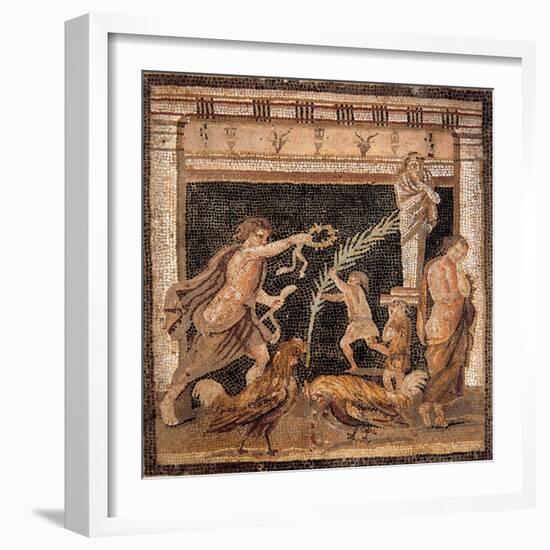 Mosaic Depicting Worship Scene and Cockfight-null-Framed Giclee Print