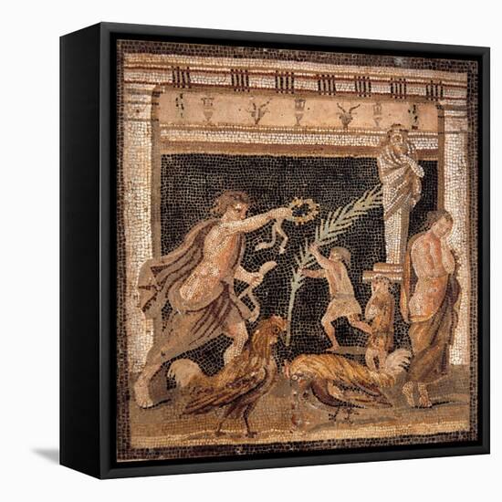 Mosaic Depicting Worship Scene and Cockfight-null-Framed Stretched Canvas