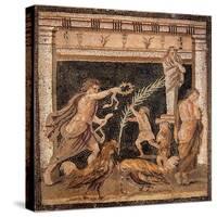 Mosaic Depicting Worship Scene and Cockfight-null-Stretched Canvas