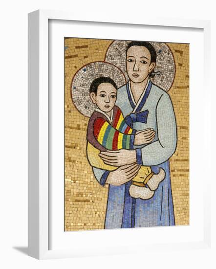 Mosaic of Korean Virgin, Annunciation Basilica, Nazareth, Galilee, Israel, Middle East-Godong-Framed Photographic Print