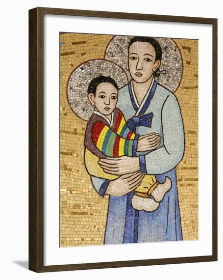 Mosaic of Korean Virgin, Annunciation Basilica, Nazareth, Galilee, Israel, Middle East-Godong-Framed Photographic Print