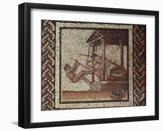 Mosaic of Rustic Calander Divided into 32 Squares, Depicting Olive Pressing-null-Framed Giclee Print