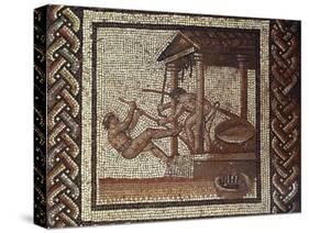 Mosaic of Rustic Calander Divided into 32 Squares, Depicting Olive Pressing-null-Stretched Canvas