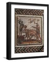 Mosaic of Rustic Calander Divided into 32 Squares, Depicting Plowing, from Saint-Romain-En-Gal-null-Framed Giclee Print