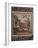 Mosaic of Rustic Calander Divided into 32 Squares, Depicting Plowing, from Saint-Romain-En-Gal-null-Framed Giclee Print