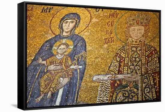 Mosaic of Virgin Mary and Infant Jesus Christ Found in the Hagia Sophia Museum-Simon Montgomery-Framed Stretched Canvas