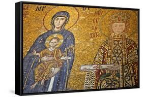 Mosaic of Virgin Mary and Infant Jesus Christ Found in the Hagia Sophia Museum-Simon Montgomery-Framed Stretched Canvas