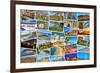 Mosaic with Pictures of Different Places and Landscapes, Shot by Myself, Simulating a Wall of Snaps-nito-Framed Premium Photographic Print