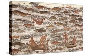 Mosaic Work Depicting a Fishing Scene in Waters Abounding in Fish-null-Stretched Canvas