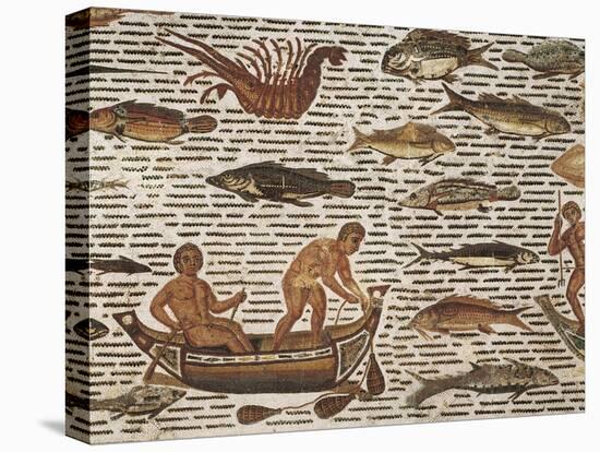 Mosaic Work Depicting a Fishing Scene-null-Stretched Canvas