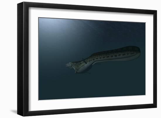 Mosasaur Swimming in Prehistoric Waters-null-Framed Art Print