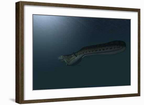 Mosasaur Swimming in Prehistoric Waters-null-Framed Art Print