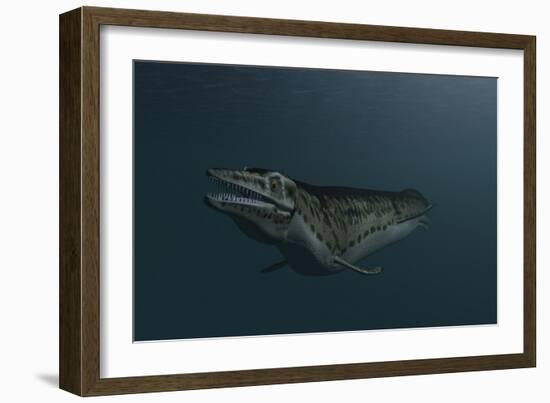 Mosasaur Swimming in Prehistoric Waters-null-Framed Art Print