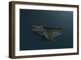 Mosasaur Swimming in Prehistoric Waters-null-Framed Art Print