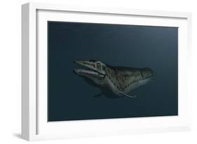 Mosasaur Swimming in Prehistoric Waters-null-Framed Art Print