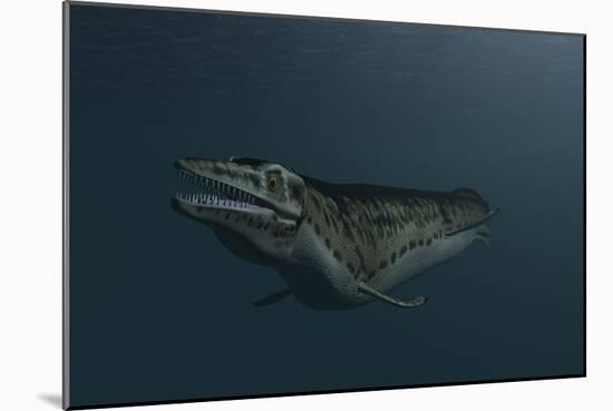Mosasaur Swimming in Prehistoric Waters-null-Mounted Art Print
