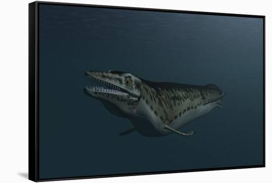 Mosasaur Swimming in Prehistoric Waters-null-Framed Stretched Canvas