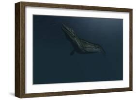 Mosasaur Swimming in Prehistoric Waters-null-Framed Art Print