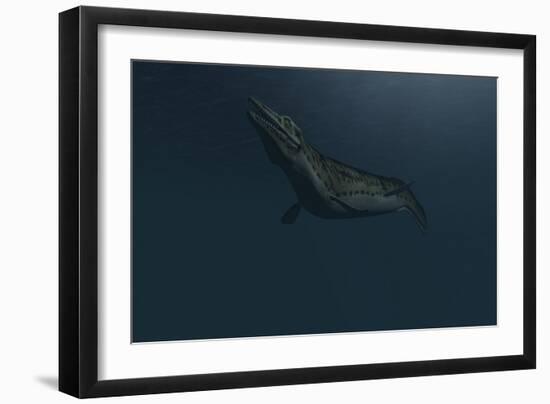 Mosasaur Swimming in Prehistoric Waters-null-Framed Art Print