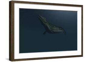 Mosasaur Swimming in Prehistoric Waters-null-Framed Art Print