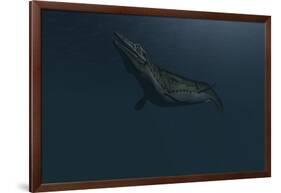 Mosasaur Swimming in Prehistoric Waters-null-Framed Art Print